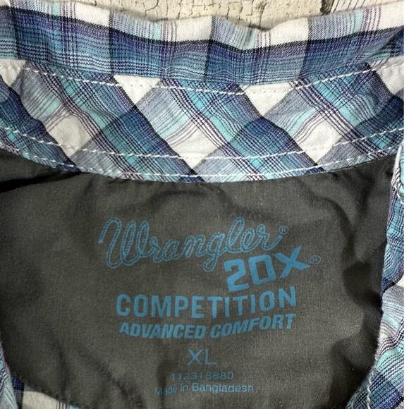 Wrangler Mens 20X Competition Advanced Comfort Size XL Blue Plaid Pearl Snap - Picture 3 of 8